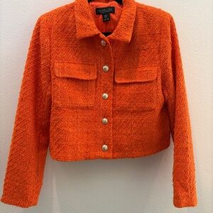 (SOLD) Beautiful Size M Rachel Zoe orange tweed blazer, boucle, gold buttons